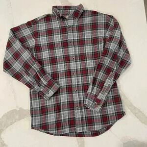 RedHead Flannel Long Sleeve Button Down Red Black Gray Plaid Men's Medium Thick